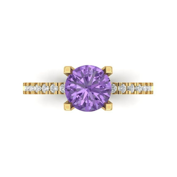 1.71 ct Round Cut Simulated Alexandrite Solitaire with Simulated Diamond Accents 14K Yellow Gold Womens Engagement Ring