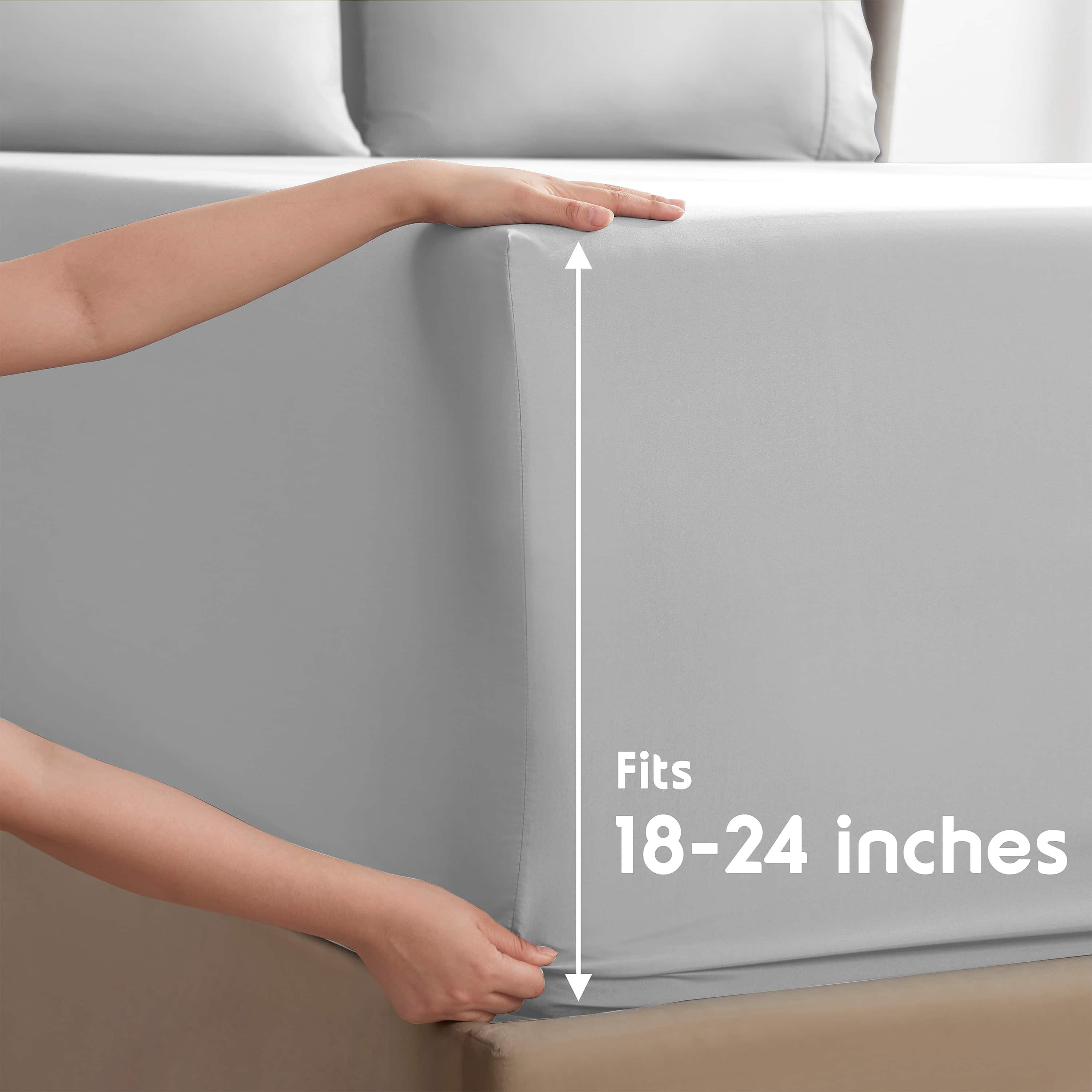 LammaLoe Extra Deep Pocket Queen Sheets Set, 4 Piece, Fits 18"-24" Mattress, Breathable & Extra Soft Bed Sheets, Silver Gray