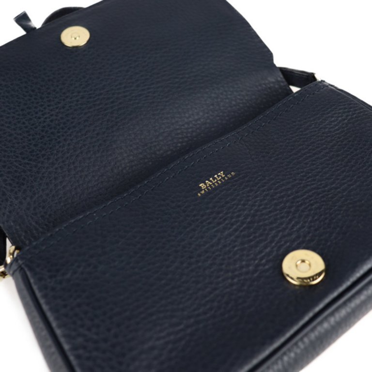 Authenticated Used BALLY Barry Shoulder Bag Leather Dark Navy Gold Hardware  Ribbon 2WAY Clutch Pouch 