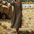 thumbnail image 5 of HCBY Women's 3/4 Sleeve Midi Dress Round Neck A-Line Pleated Loose Fit Casual Flowy Tunic Dress with Pockets for Fall Winter, 5 of 7