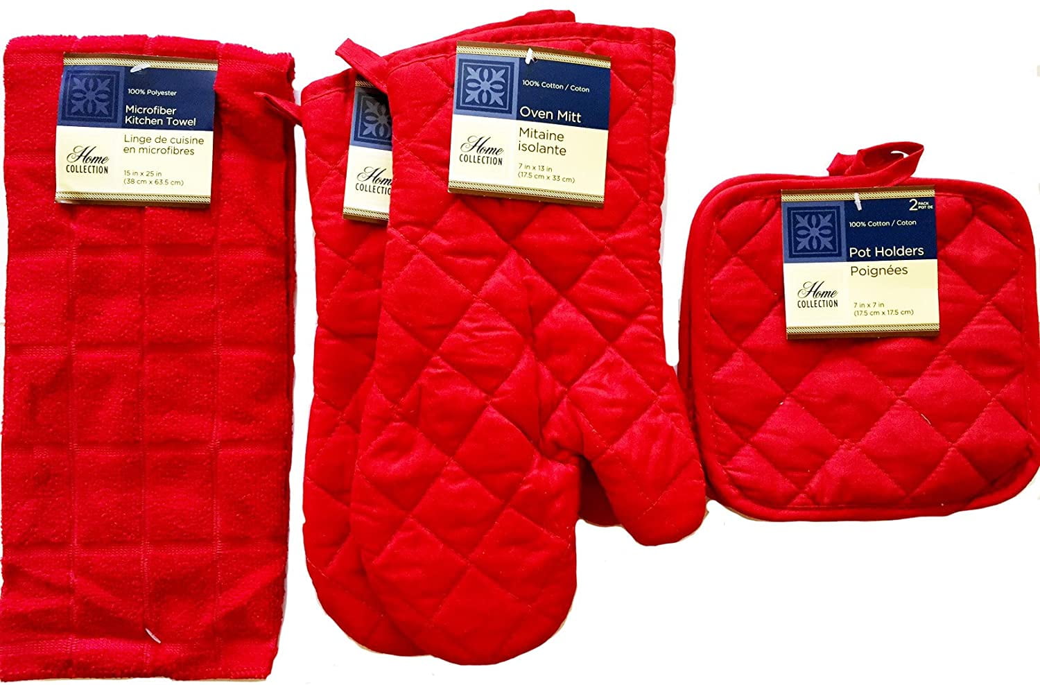 Kitchen Towels 2 Oven Mitts, 2 Pot Holders, 1 Kitchen Towel Red