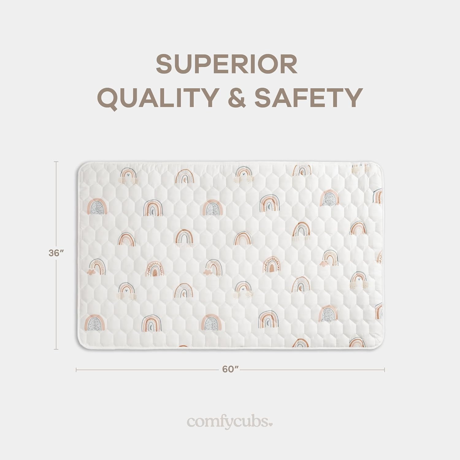 Comfy Cubs Play Mat, Rectangle (Small) 36” x 60” for Kids & Toddler, Non-Slip Bottom - Rainbow