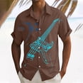 thumbnail image 2 of Telankuip Men's Guitar Pattern Short Sleeve Shirts Lapel Button down Music Festival Print Shirt Summer Tropical Stylish Beach Vacation Casual Top for Loose Comfy Brown XXXXL, 2 of 3