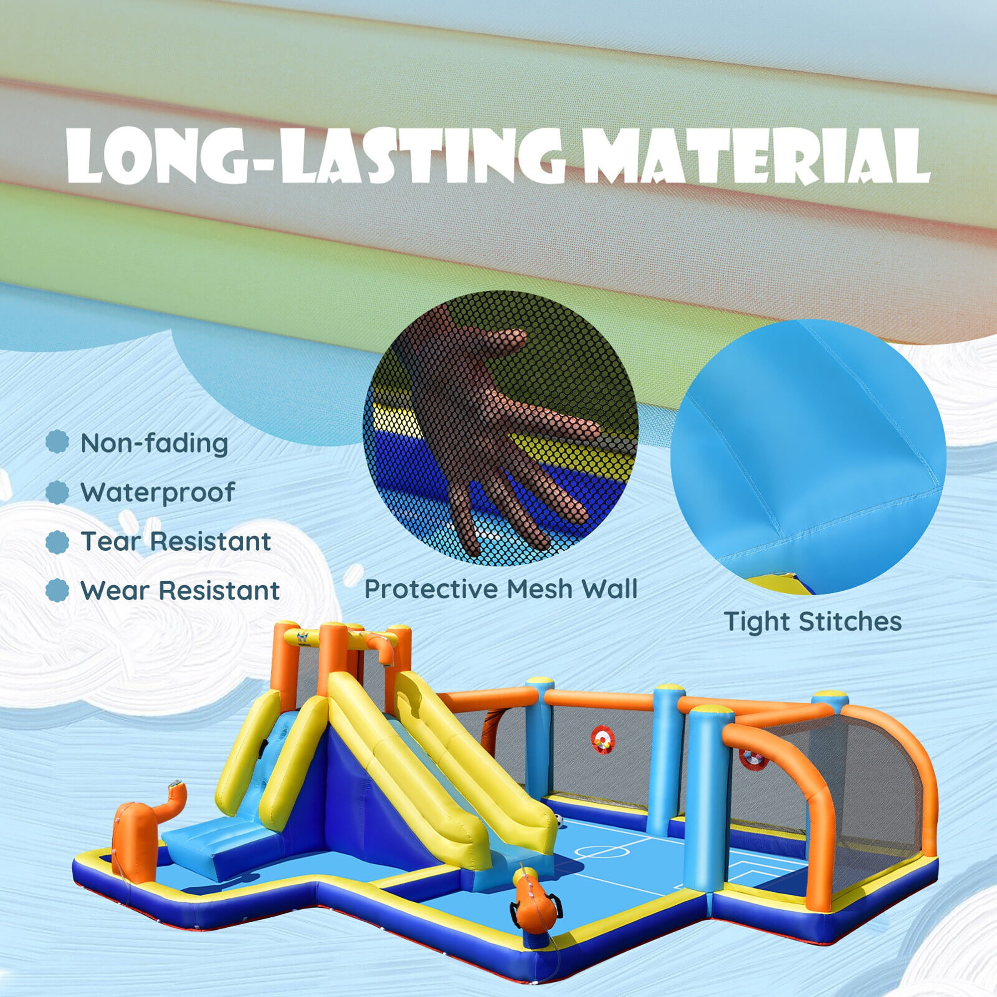 Gymax Giant Soccer-Themed Inflatable Water Slide Bouncer Splash Pool With 680W Blower