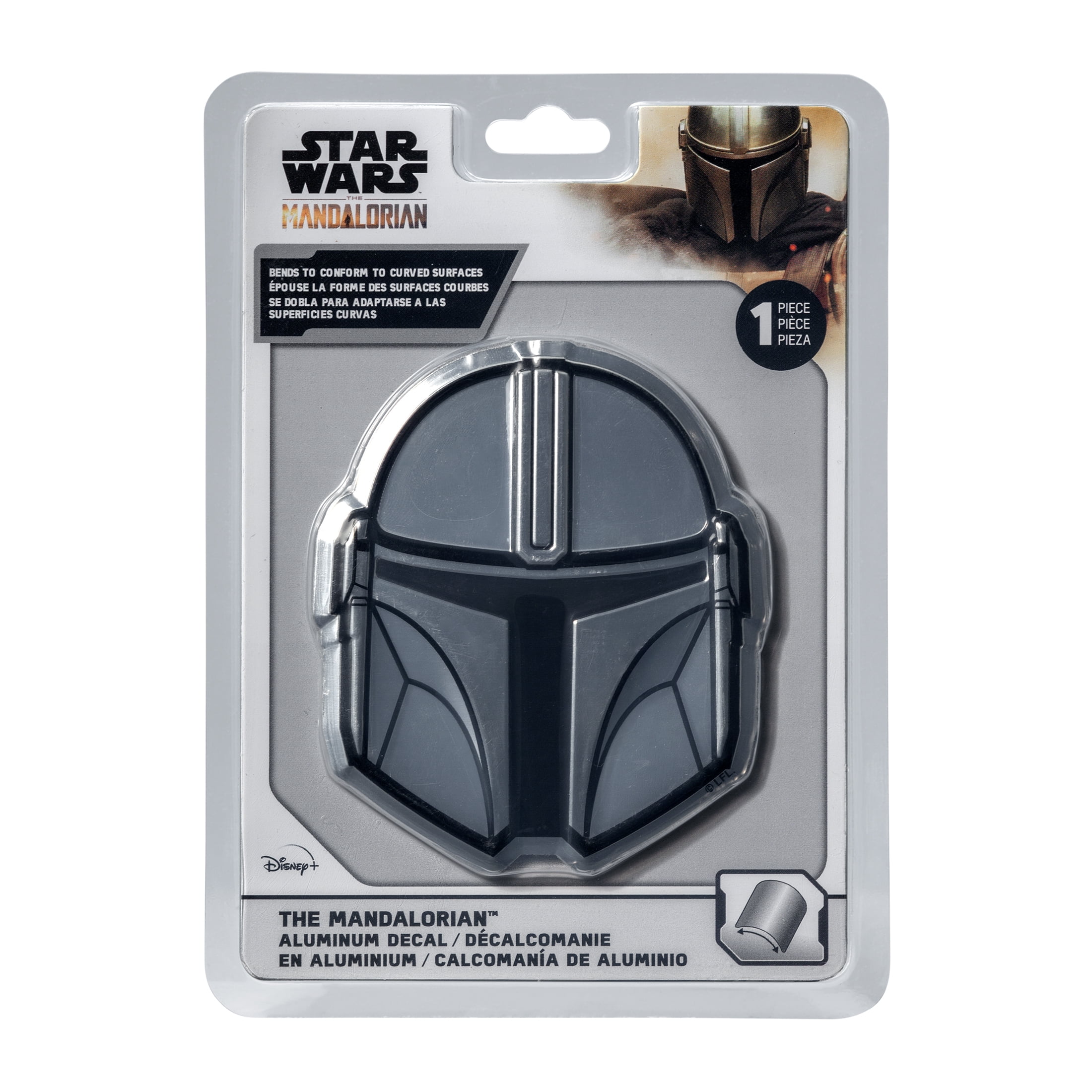 (2 pack) Star Wars The Mandalorian Helmet Flexible Aluminum Car Decal, Silver, 4” x 3.5"