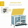 thumbnail image 4 of Dog Beds PawHut Indoor Rabbit Hutch with Wheels, Desk and Side Table Sized, Wood Rabbit Cage, Waterproof Small Rabbit Cage, Light Blue,Cat Beds, 4 of 10