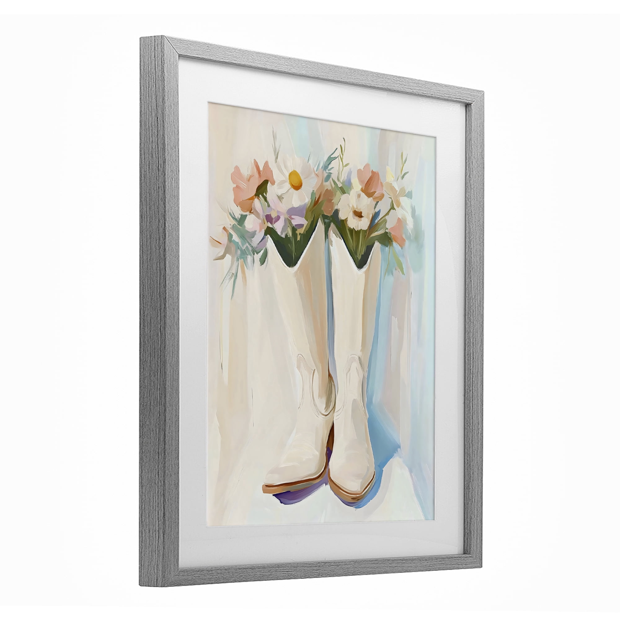 Stupell Industries Floral White Cowgirl Boots Gray Framed Print Under Glass, design by The Prints Vibe