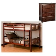 BedroominaBox Storkcraft Caribou Bunk Bed, Mattresses, and Dresser