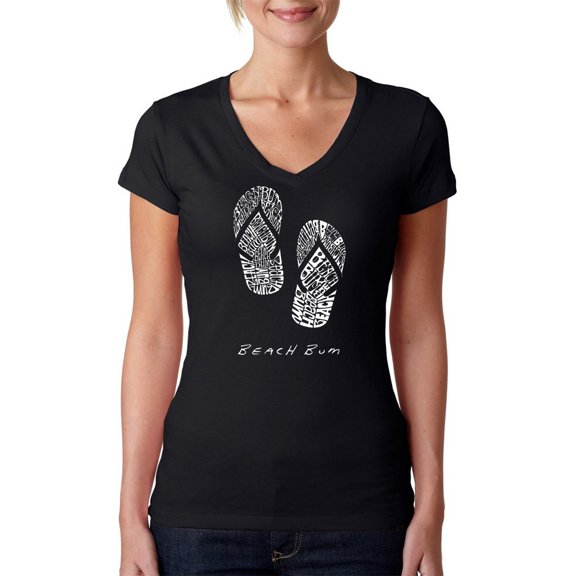 LA Pop Art Women's Word Art V-Neck T-Shirt - BEACH BUM