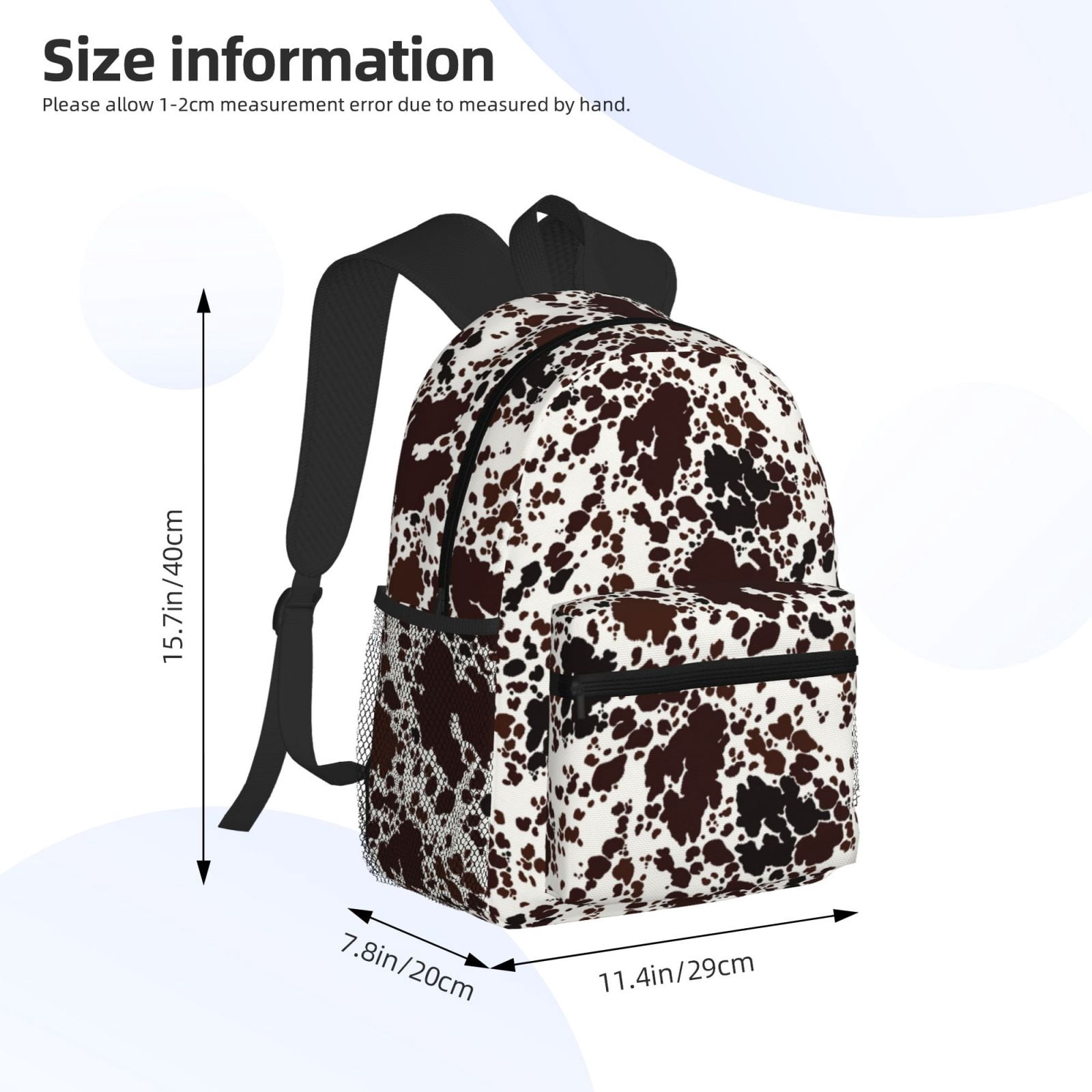 Horeoi Cow Skin Print Casual Backpack for School Work Travel Hiking with Laptop Compartment and Side Pockets Lightweight Design