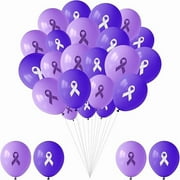 WEEKS 100 PCS Purple Ribbon Awareness Balloons Decoration 12 Inch Purple Ribbon Health Latex Balloons for Pancreatic Cancer Lupus Domestic Violence Alzheimer's Awareness Items Activities Supplies