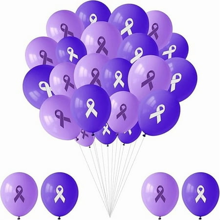 WEEKS 100 PCS Purple Ribbon Awareness Balloons Decoration 12 Inch Purple Ribbon Health Latex Balloons for Pancreatic Cancer Lupus Domestic Violence Alzheimer's Awareness Items Activities Supplies