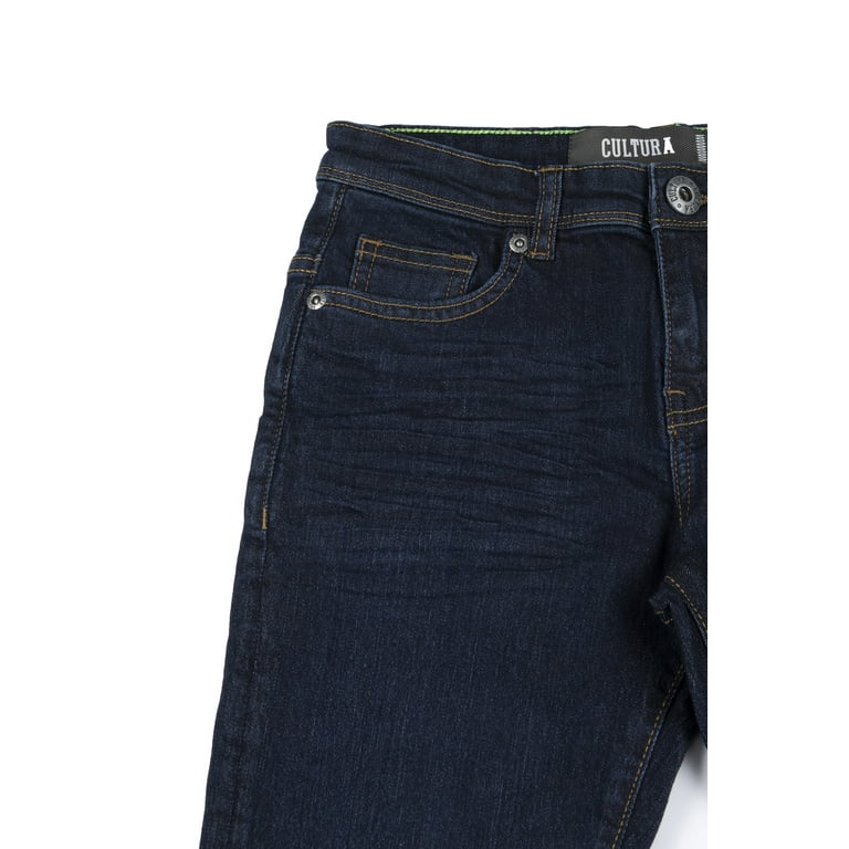 CULTURA Skinny Blue Pants, Dark Accent Slim Denim Boys Jeans Size Comfy Stitch, Wash 3-7, Age for 5 Little Stretch