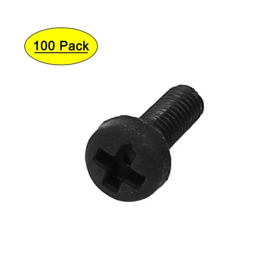 M2.5x8mm  Round Head Nylon Machine Screw Bolt Fastener Black 100pcs