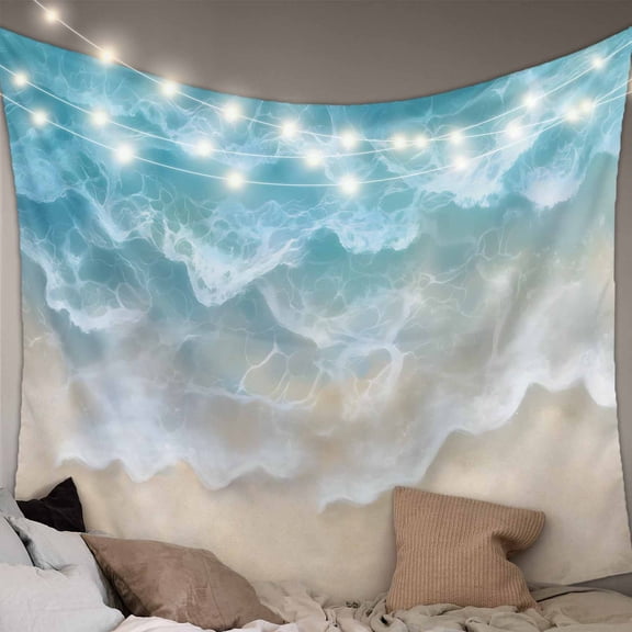 Blue Coastal Beach Large Tapestry for Bedroom Wall Hanging Tapestry, Summer Ocean Nautical Seaside Ceiling Backdrop Tapestries Poster Blanket Wall Decor for Teens Room Living Room Dorm 100" x 59"