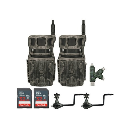 Stealth Cam Revolver 40MP Pro 360-Degree Cellular Trail Camera (2-Pack) Bundle with Economy Trail Camera Holder (2-Pack) 32GB UHS-I Memory Card (2-Pack) and SD Card Reader (7 Items)