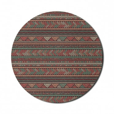 Boho Mouse Pad for Computers, Hand Drawn Composition of Triangles Colorful Latin American Folklore Motifs, Round Non-Slip Thick Rubber Modern Gaming Mousepad, 8" Round, Multicolor, by Ambesonne