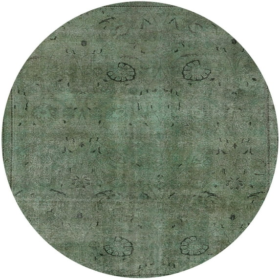 Ahgly Company Indoor Round Mid-Century Modern Dark Olive Green Oriental Area Rugs, 3' Round