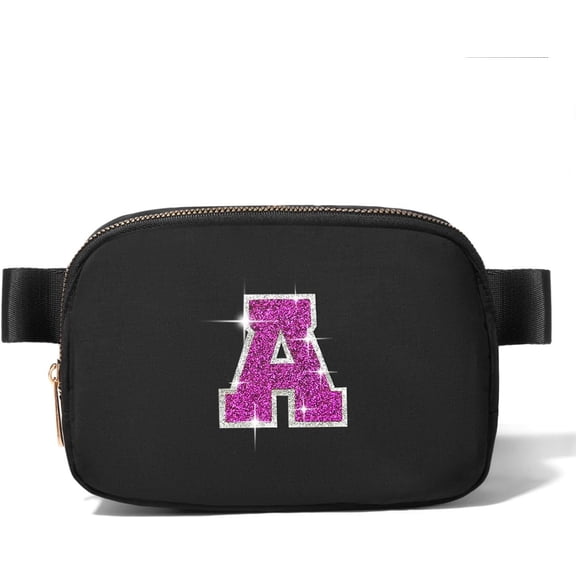 Initial Crossbody Bag Fanny Pack Purse for 6-12 Year Old Girl and Teen Girl (Black-A)