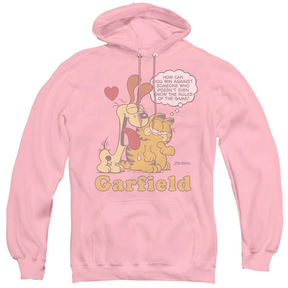 Garfield Cant Win Adult Pullover Hoodie Sweatshirt Pink