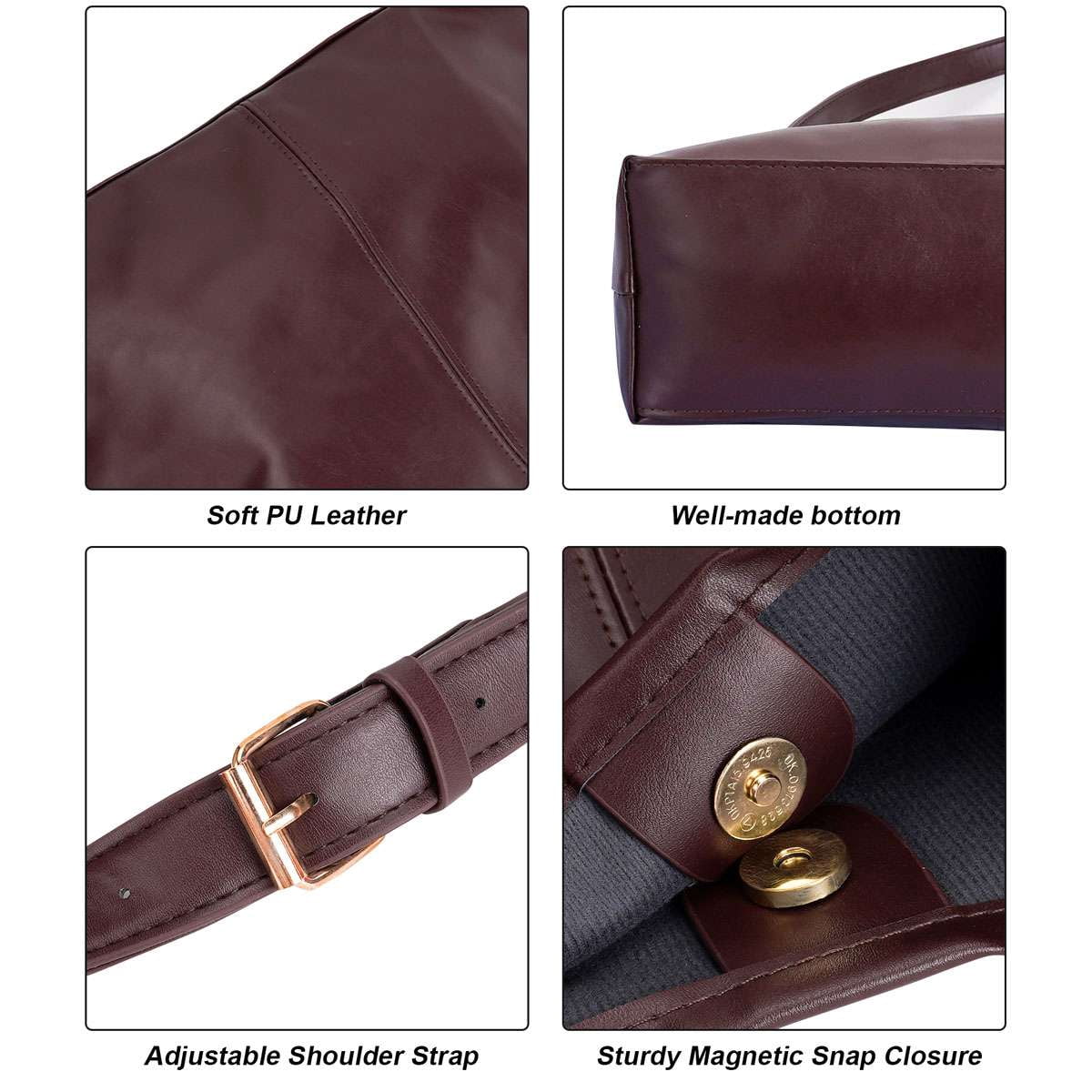 Spencer Women's PU Leather Bucket Handbag, Leather Hobo Bags for Women Slouchy Tote Bag Purses Ladies Tote Shoulder Bag, Coffee
