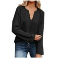 thumbnail image 2 of Womens V-Neck Long Sleeve Solid Casual Patchwork Shirt Blouse, 2 of 6