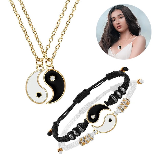 Pulsera Tejida Yin Yang Unisex, Pulsera De Cordón A Juego Yin Yang, Pulsera Ajustable Para Pareja, Conjunto De Collar Para Cumpleaños matsuzay AP007539-02