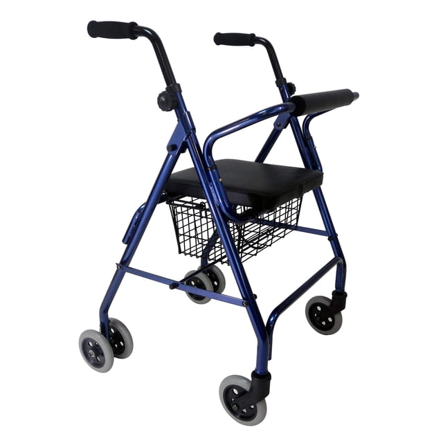Tuffcare Freedom Déambulateur à Roulettes Léger Pliant en Aluminium avec Roues de 5 Pouces, Hauteur de Siège Réglable, Frein à Pression pour Poignées Faibles avec Panier (Bleu Minuit)