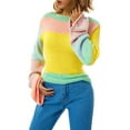 thumbnail image 3 of Franhais Ladies Long Sleeve Casual Knitwear, Autumn Creative Rainbow/Color Matching Round Collar Curled Selvedge Short Pullover Sweater, 3 of 9