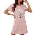 thumbnail image 3 of Blmnix Moomoo Nightgowns for Women Nightdress Pink Short Sleeve Crew Neck Sleep Dress, 3 of 4