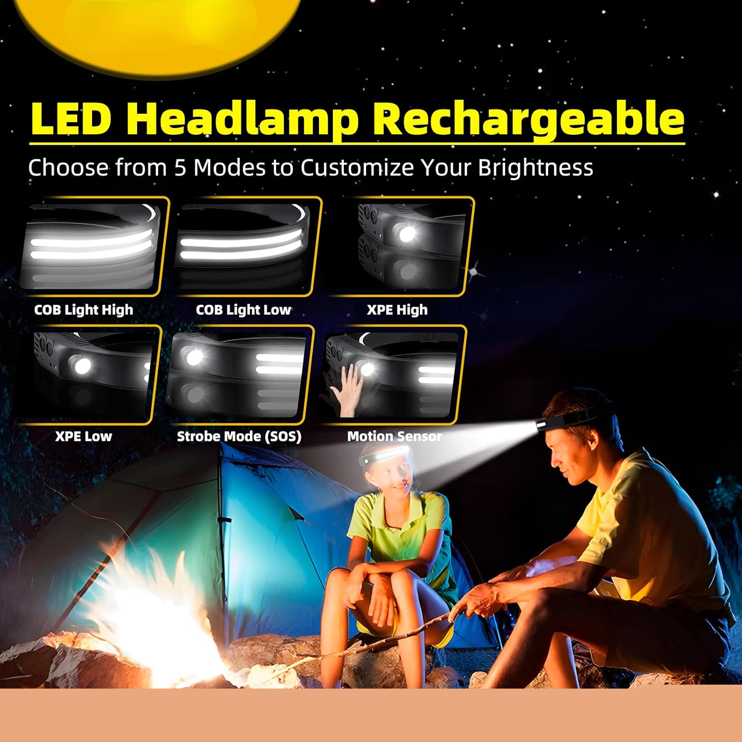 LED Headlamp Rechargeable 3PCS - 230° COB Super Bright Head Lights for Forehead, Hard hat Light for Adults, USB C Headband Flashlight for Work, Hiking, Running, Camping Essentials Gear