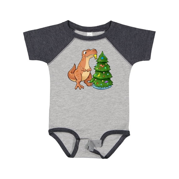 Inktastic Tyrannosaurus Rex Decorating Christmas Tree Boys or Girls Baby Bodysuit