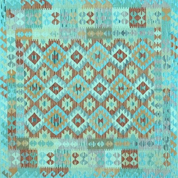 Ahgly Company Indoor Square Southwestern Light Blue Country Area Rugs, 6' Square