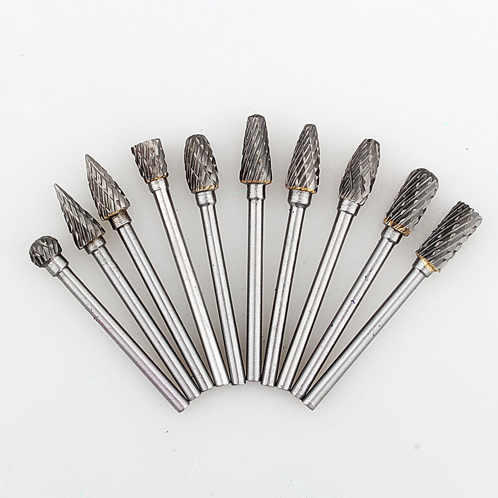 10 Pieces 1/8" Tungsten Carbide Single Cut Rotary Burr SET
