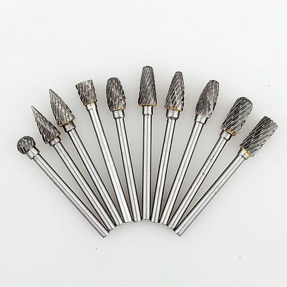 HURRISE 10 Pieces Tungsten Carbide Single Cut Rotary Burr SET 1/8