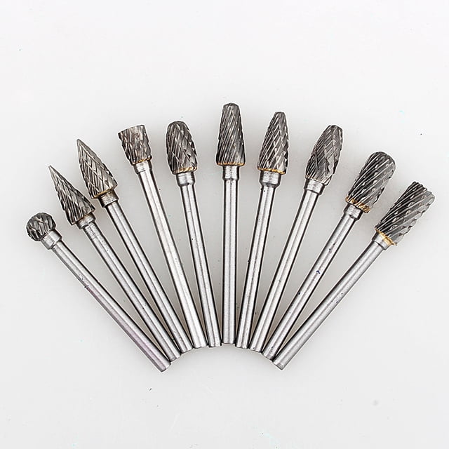 HURRISE 10 Pieces Tungsten Carbide Single Cut Rotary Burr SET 1/8