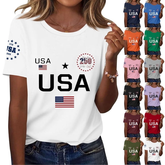 250 Anniversary USA Shirt American Falg Print Short Sleeve 250th Birthday T-Shirt 1776-2026 4th July Freedom Tops Army Green L