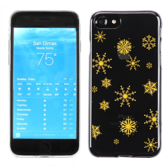 One Tough Shield ® Slim-Fit Premium Transparent TPU Phone Case for Apple iPhone 7 - Snowflakes/GoldTone
