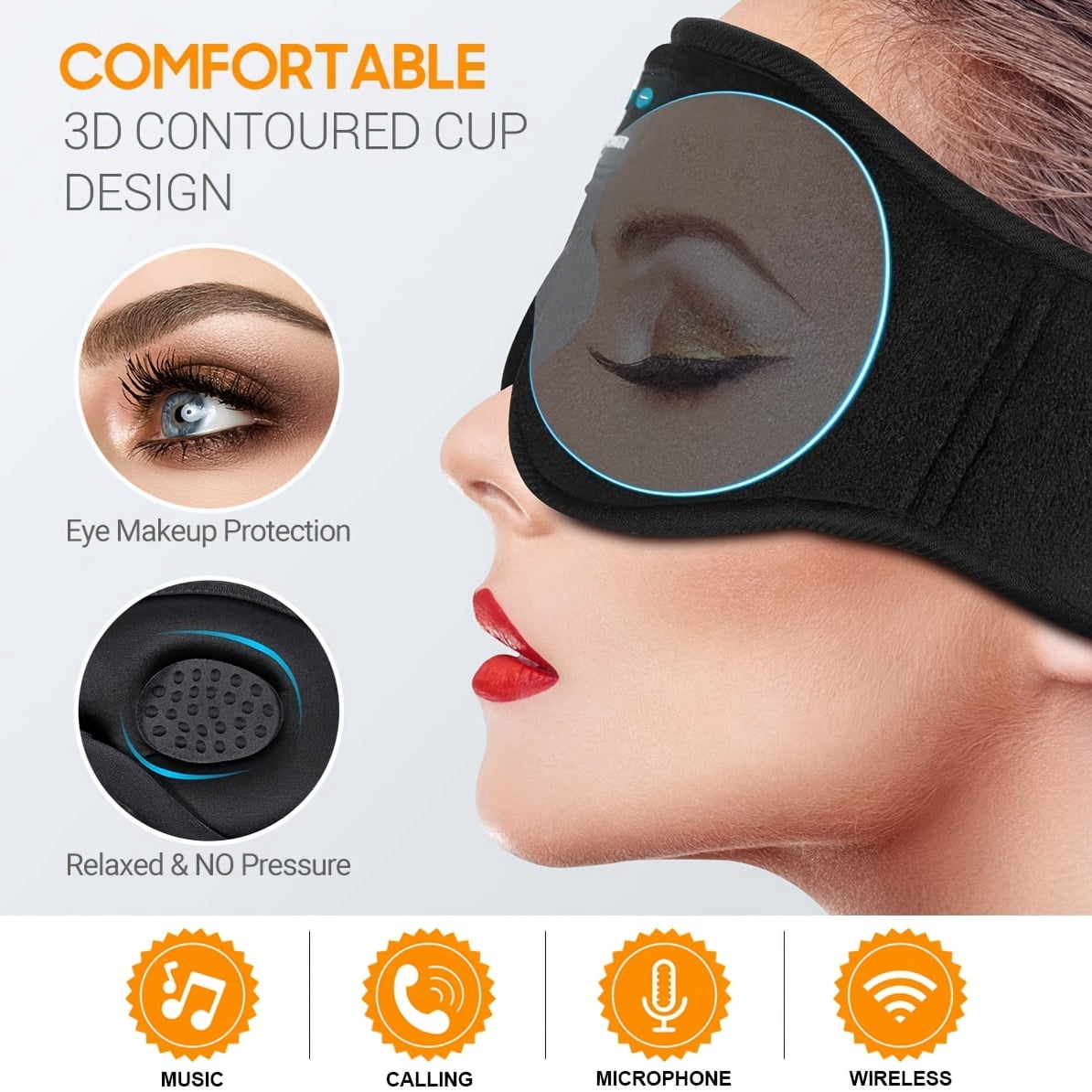 1pc Sleep Mask With BT Headphones, LC-dolida Sleep Headphones Sleep Mask 3D Sleeping Headphones For Side Sleepers Best Gift And Travel Essential
