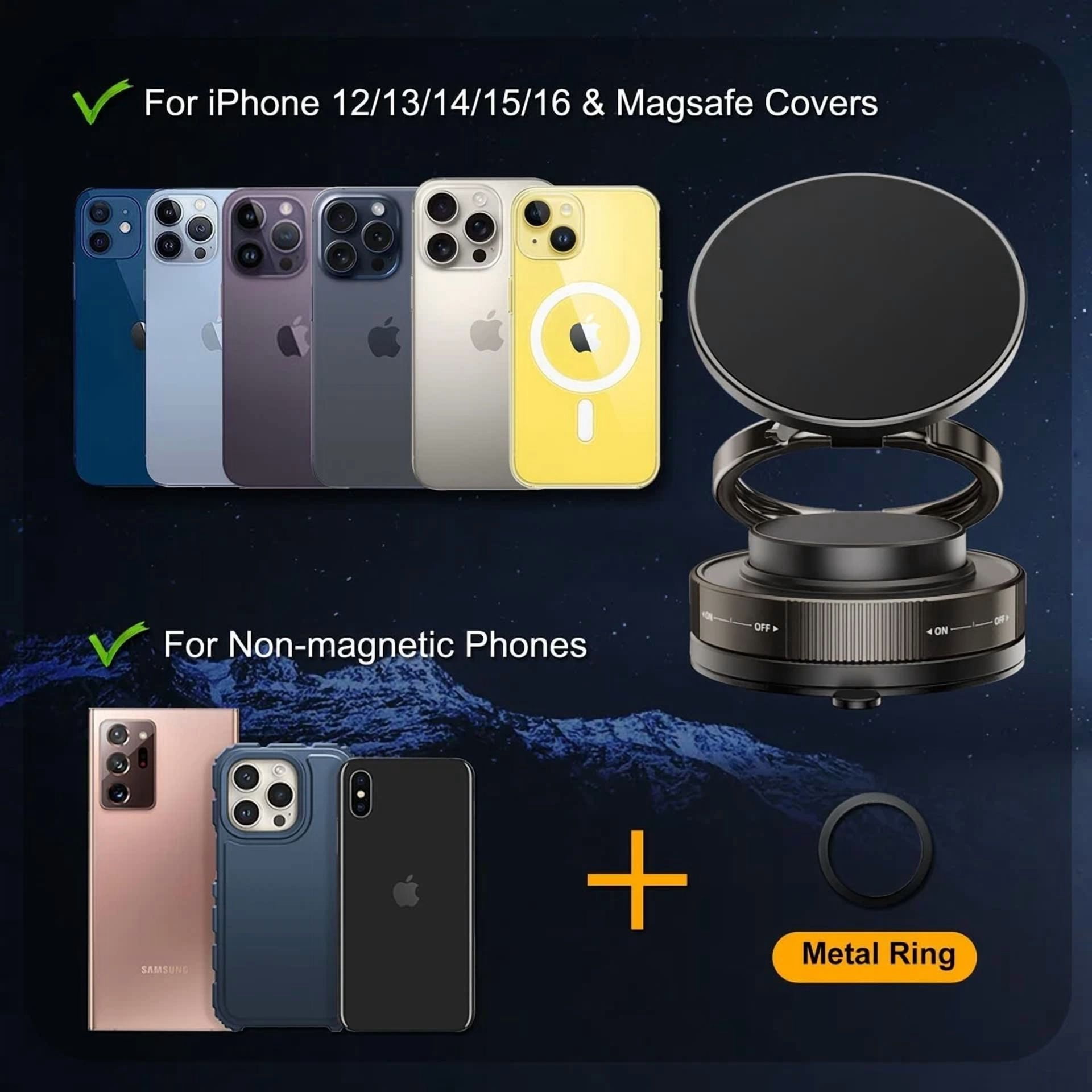 360° Vacuum Magnetic Phone Holder Stand, Strong Suction Cup Mobile Stand For Car