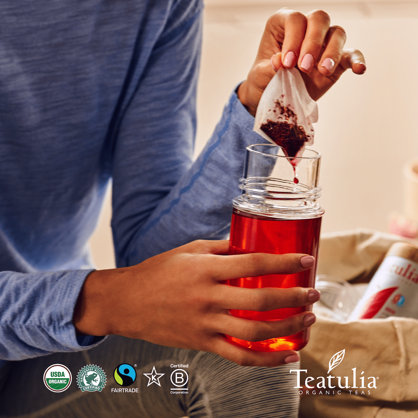 Teatulia Organic Energy Red Herbal Tea Canister 30ct Standard Tea Bags