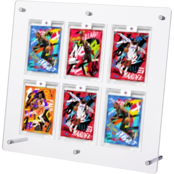 6 Slots Trading Cards Display Frame Sport Card Display Frames PVC Plastic Game Card Case 2.56x10.63x9.65 Inch Clear Baseball Cards Clear