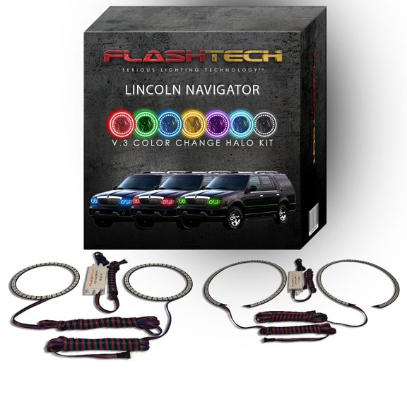 Flashtech RGB Multi Color Changing LED Halo kit for 1998-2002 Lincoln Navigator Headlights