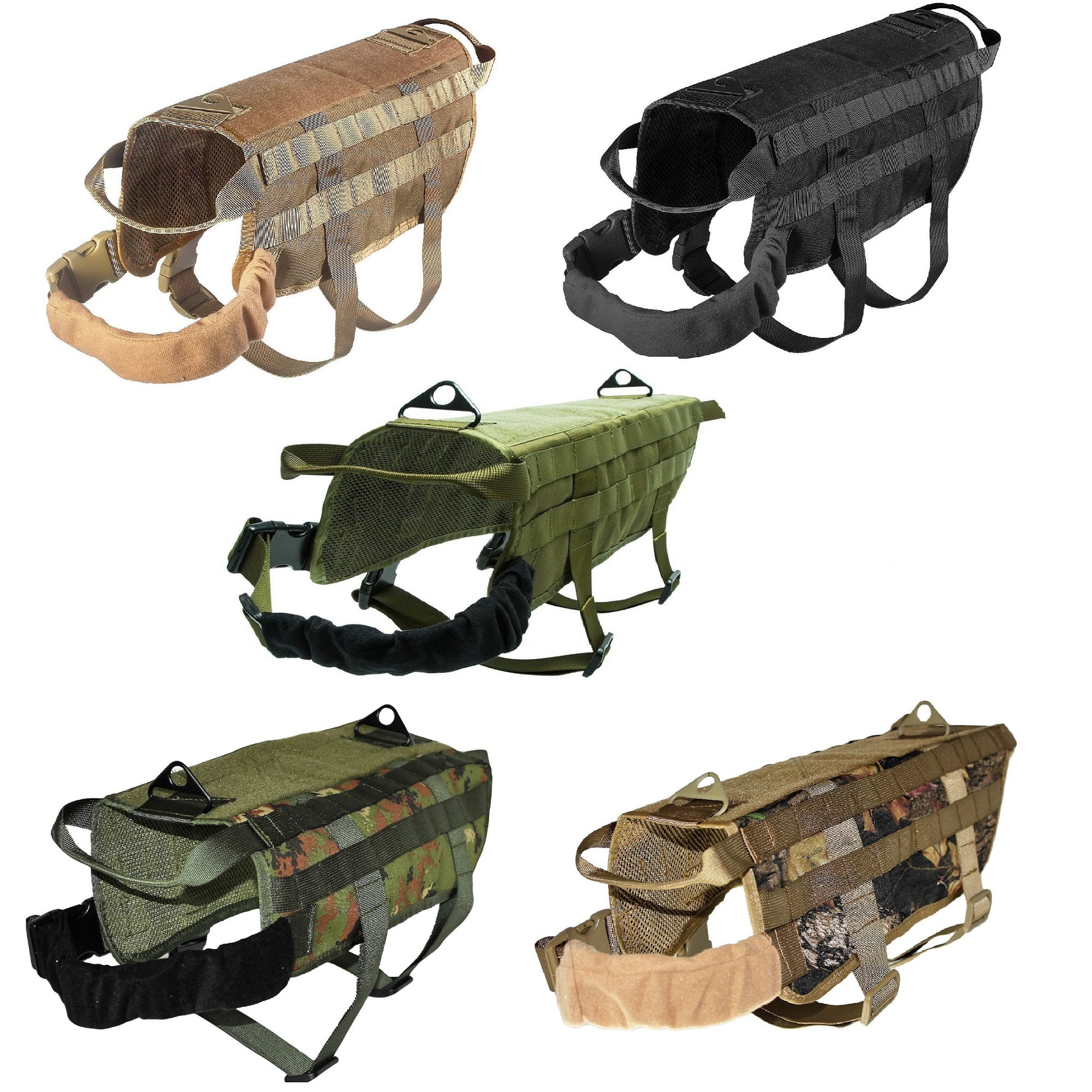 Camouflage TACTICAL POLICE TRAINING DOG VEST HARNESS Side Bags & free 2 Patches 