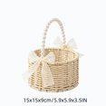 thumbnail image 3 of Twfbrm Rattan Storage Basket, Reusable Hanging Flower Basket with Lace Bows and Pearl Handle, Small Boho Handwoven Wicker Basket for Party, Weddings, Girl, Home Decor, 3 of 7