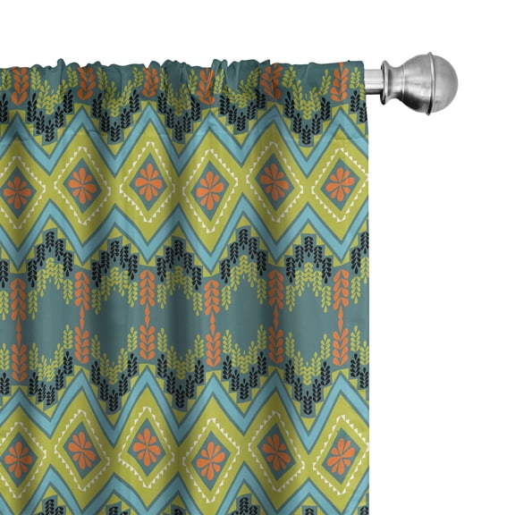 Ambesonne Ethnic Curtains, Zigzag Flowers Traditional, Pair of 28"x95", Yellow Green and Vermilion