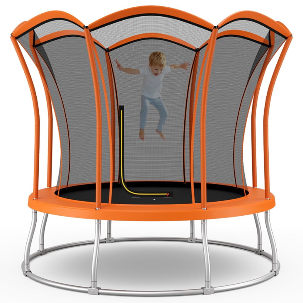 Demifill 8 Ft Outdoor Unique Flower Shape Trampoline with Enclosure Net-Yellow, Bounce Trampoline for More Bouncing Scenarios