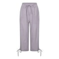 thumbnail image 4 of Zylarhe Women Linen Pants Women's Casual Linen Pants Summer Lightweight Elastic Waist Drawstring Cropped Trousers Loose Fit Beach Capris with Pockets Comfortable Breathable Stylish, 4 of 5
