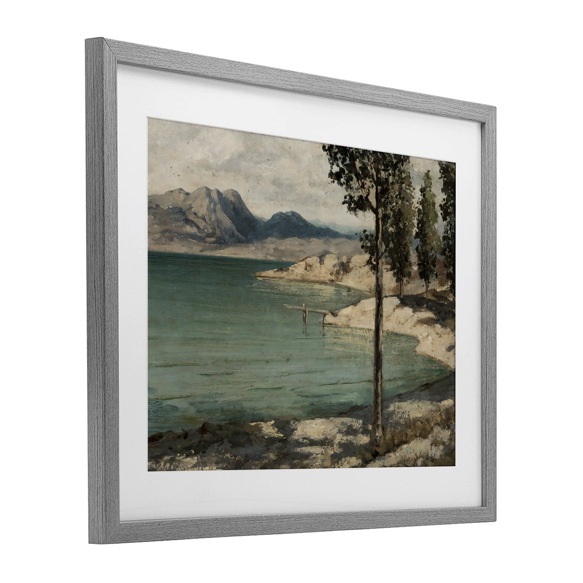 Stupell Industries Tranquil Shore with Trees Gray Framed Print Under Glass, design by Arlington Prints