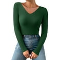 thumbnail image 2 of ZHENHONG V Neck Shirts for Women Long Sleeve, Women Fall And Winter V Neck Casual Knitted Long Sleeved Pullover Thermal Top Going Out Tops, 2 of 4